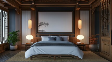 Fototapeta premium Frame mockup, modern Hanok style bedroom home interior