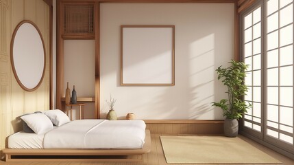 Frame mockup, modern Hanok style bedroom home interior