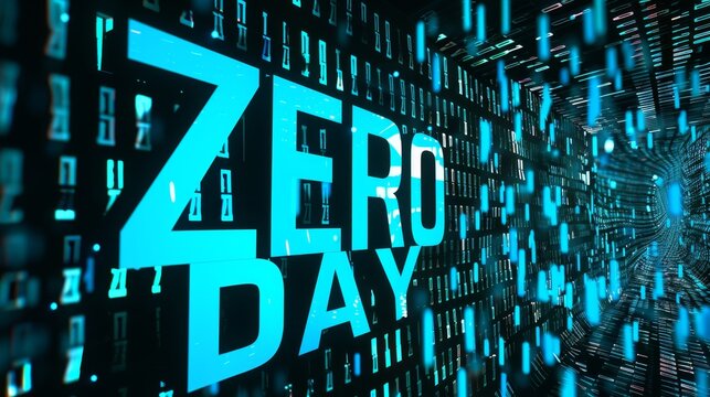 Digital Cybersecurity Concept: Zero Day Threat in Abstract Binary Code Background