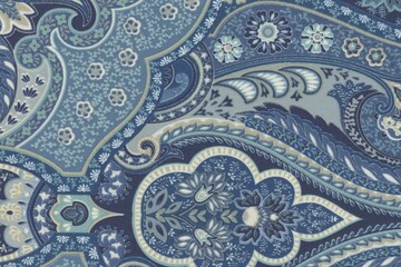 blue embroidered luxury floral fabric texture background close up, detailed bright paisley detailed color woven linen backdrop, furniture cloth textile material, modern cotton clothing weave pattern