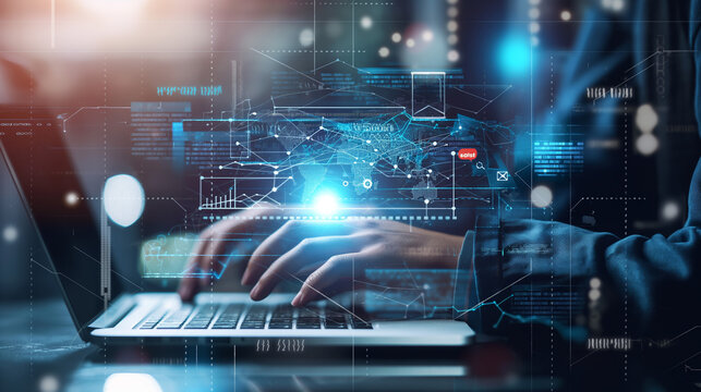 Technical support customer service concept, software engineer using laptop computer with customer support and global network, internet technology, it support.