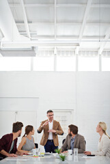 Business people, meeting and discussion in boardroom for strategy for project updates, information...