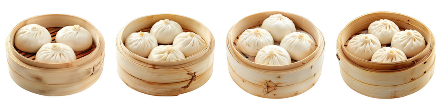Steamed Buns Baozi isolated on transparent png background. Generative ai
