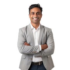 smiling indian man in shirt and pants crossed his arms png