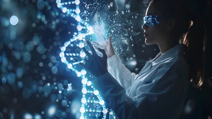Visionary Depiction of Futuristic Genetic Research Utilizing Holographic Interfaces and AI-Powered