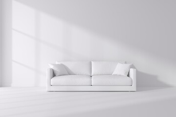 Minimal concept. interior of living monotone on white floor and background.