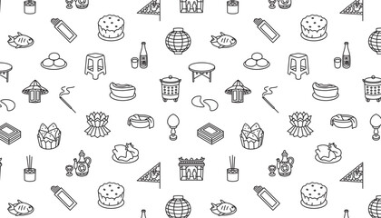 Seamless pattern of Ghost Festival elements in line style