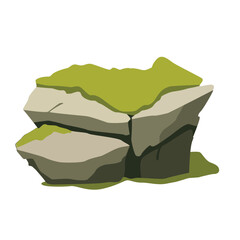 Mossy stone cartoon vector image, rock with moss vector illustration, natural environment design elements