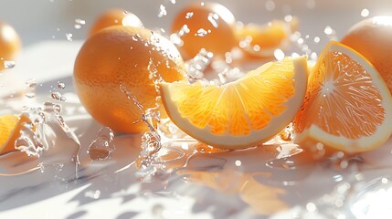 Infuse your project with the radiant essence of oranges by showcasing a meticulously crafted 3D rendering Emphasize the dynamic interplay of light and shadow on the glossy skin