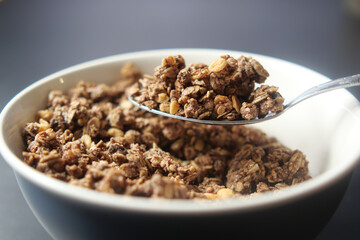 detail shot of granola Musli in a bowl, 