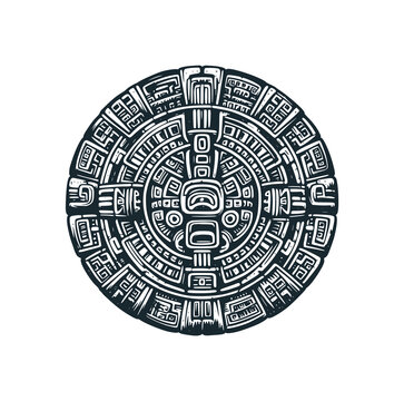 recommend clip art: The ancient mayan circle. Black white vector illustration.