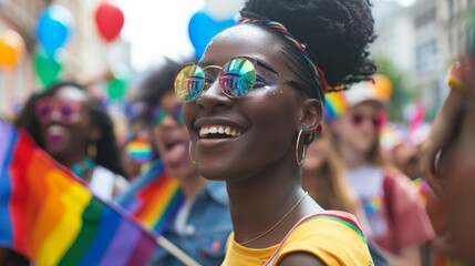 Obraz premium A diverse LGBTQ+ community engaging in a solidarity protest.