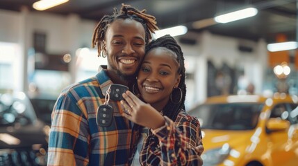 Couple Holding Keys to New Car