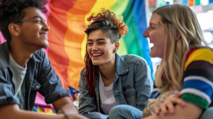 An LGBTQ+ youth group discussing empowerment and self-expression
