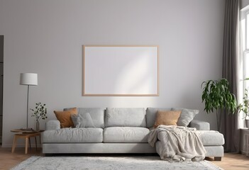 Frame mockup ISO A paper size. Living room wall poster mockup design. Interior mockup with house background. Modern interior design. 3D render
