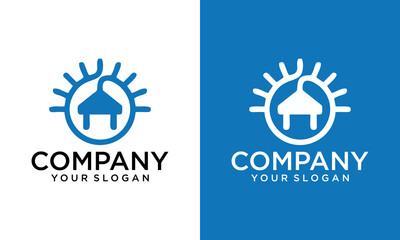 Creative circle light Plug and Flat house logo design vector template illustration