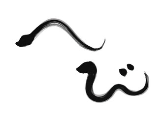 年賀状 デザイン　2025年 巳年 年賀状用絵文字手描き和風イラスト