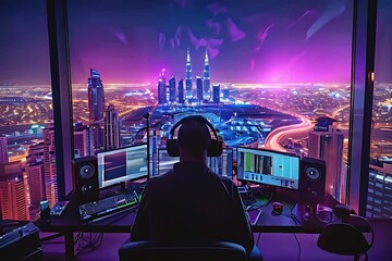 A financial analyst deeply engrossed in analyzing real-time stock charts on multiple monitors, showcasing their dedication and expertise in market trends. - Powered by Adobe