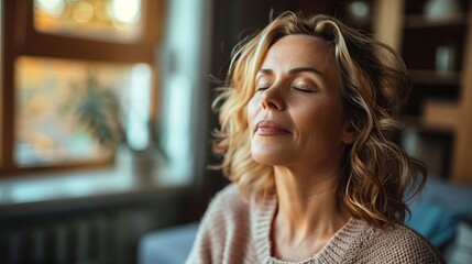 Inner Peace: Middle-Aged Women Meditating in Sunlit Homes