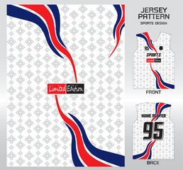 Obraz premium Pattern vector sports shirt background image.White flag floral fabric pattern design, illustration, textile background for sports t-shirt, football jersey shirt