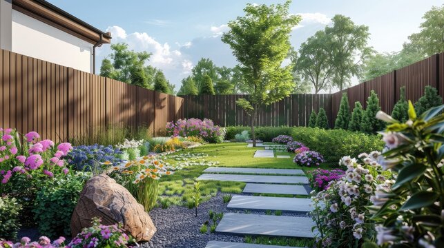 Modern fence and flower garden.