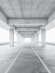 White minimal architecture building background empty wide space for mock up, concrete floor car park, cement garage design scene with copy space, with Generative Ai.