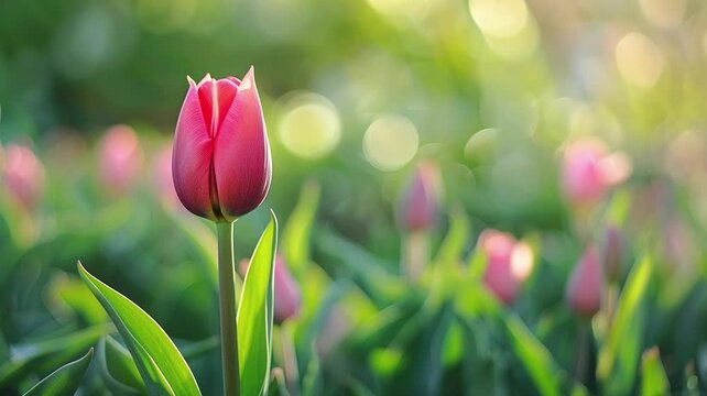close up bokeh efect fresh golden tulip bud with splash dew in morning golden hours image video HD 4K a background for bio diversity day or tulip time