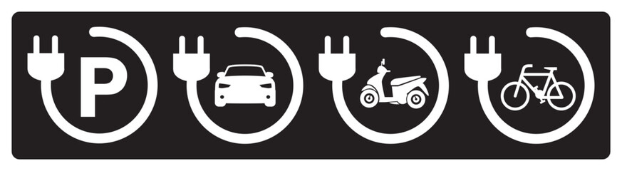 Electric charging point icons isolated on Black background