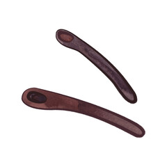 Two dark wooden spoons in sketch style. Clipart. Isolated watercolor illustration on a white background for the design of menus, tea and coffee shops