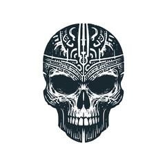 The skull head. Black white vector illustration.