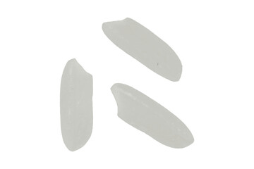 Macro shot of three white rice grains isolated transparent