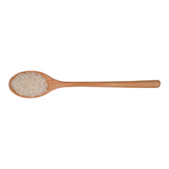 Polished white rice in the wooden spoon isolated transparent