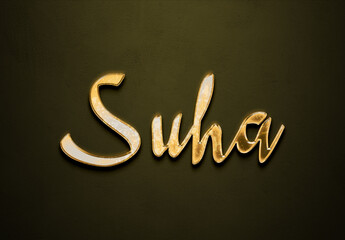 Old gold text effect of Arabic name Suha with 3D glossy style Mockup	.