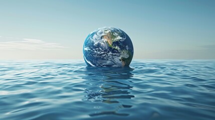 Earth Partially Submerged in Ocean