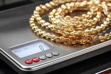 digital scales for weighing gold rings and necklaces by hand in the shop