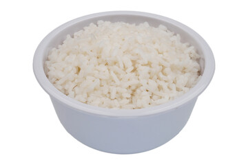 Well cooked white rice in a white bowl isolated transparent