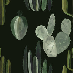 Cacti. Seamless watercolor pattern for wrapping paper, wallpaper and textiles.
