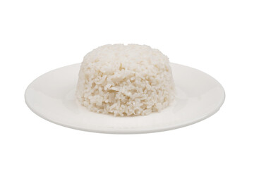 White rice in a white serving plate isolated transparent