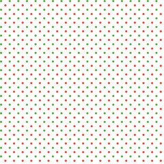 Light delicate abstract geometric traditional fabric pattern Green and red polka dots on white background