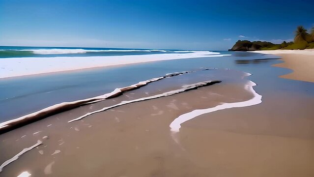 Sandy Beach With Waves Moving In and Out
