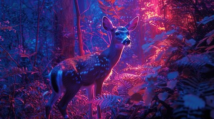 Forest Wildlife: A neon photo showcasing the wildlife of a forest