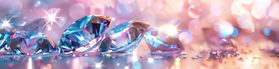 Background of crystals, diamonds, diamonds. The texture of precious stones, the reflection of light on a light neon background.
