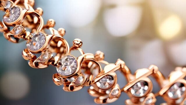 a gold bracelet with diamonds on a table