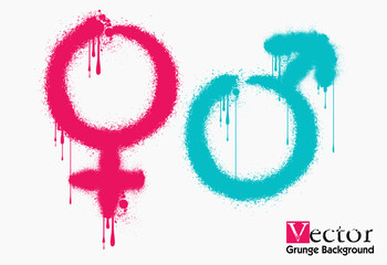 Gender Icon pink and blue symbol, Male and female symbol, Spray Painted Graffiti gender symbols Sprayed isolated with a white background