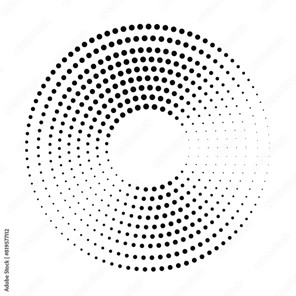 Poster modern abstract background, halftone dots in spiral, radial halftone dots in circle form, starburst 