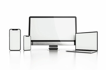 Mockup of computer, laptop, monitor and tablet created with generative ai