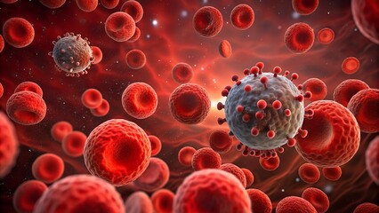 Red blood cells flow in human veins, medical background. Macro view of erythrocyte platelets