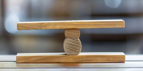 The idea of equilibrium and accord between personal and professional life, represented by a wooden balance.