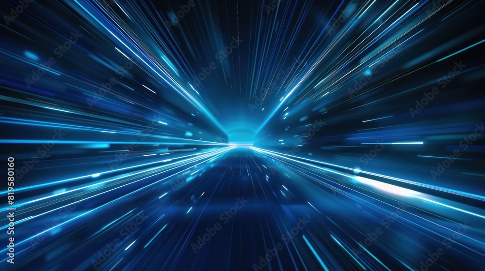 Wall mural dynamic image of blue light streaks radiating from a central point creating an impression of high-sp