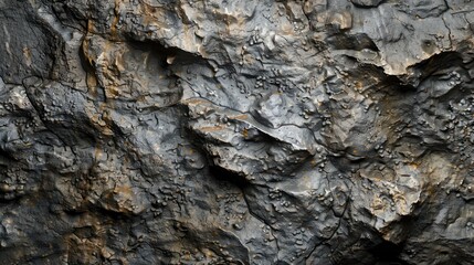 Detailed view of a rock surface showing the rough texture and patterns, suitable for backgrounds or textures